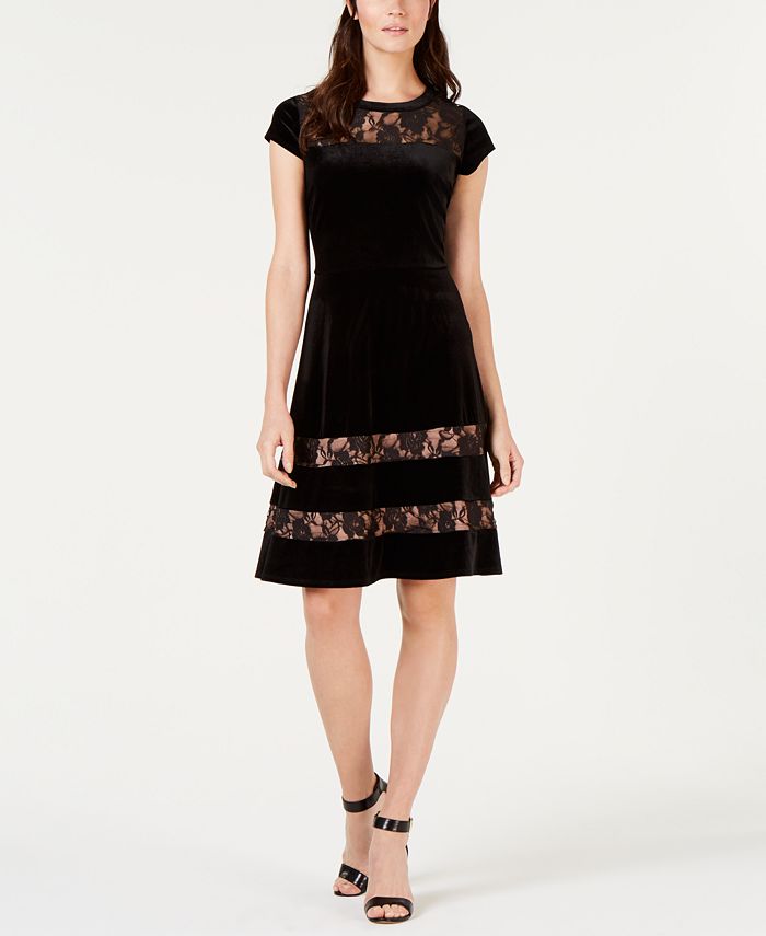 NY Collection - Petite Velvet Lace Fit & Flare Dress