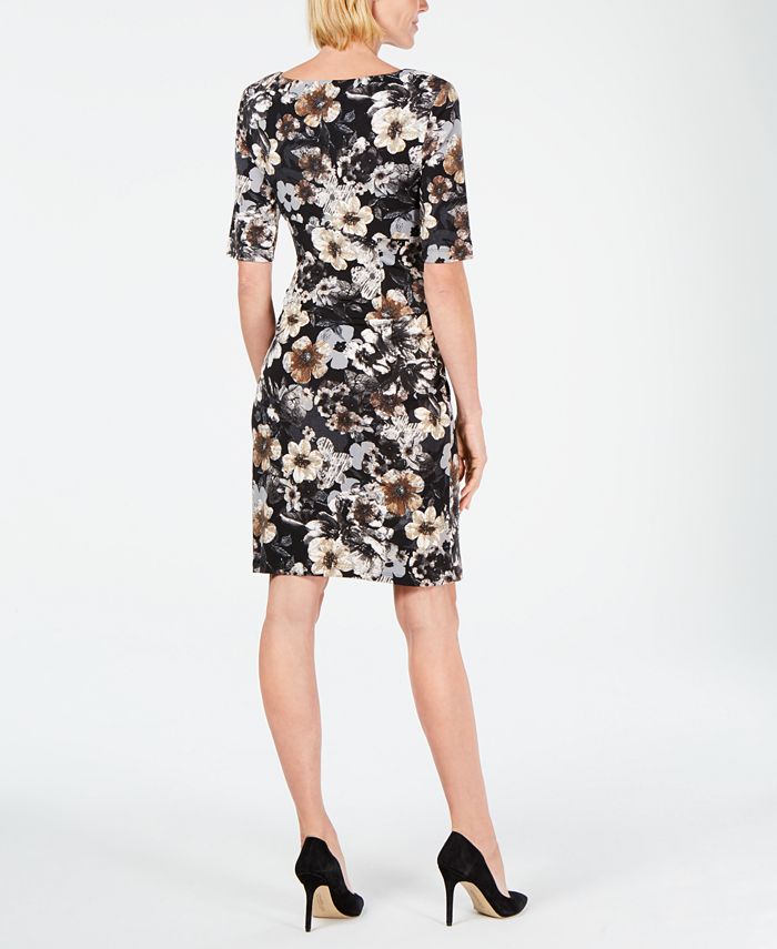 Connected Petite Floral-Printed Ruched Dress - Macy's