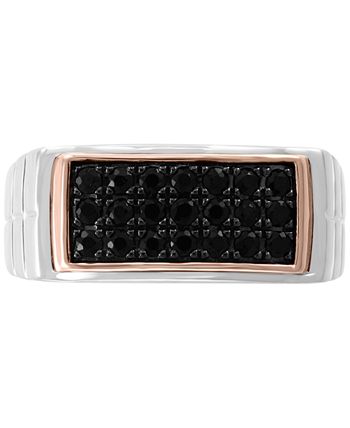 EFFY Collection - Men's Black Sapphire Ring (3/4 ct. t.w.) in Sterling Silver & 18k Rose Gold-Plate