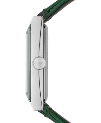 Gucci Women's Swiss G-Frame Green-Red-Green Leather Strap Watch 21x34mm