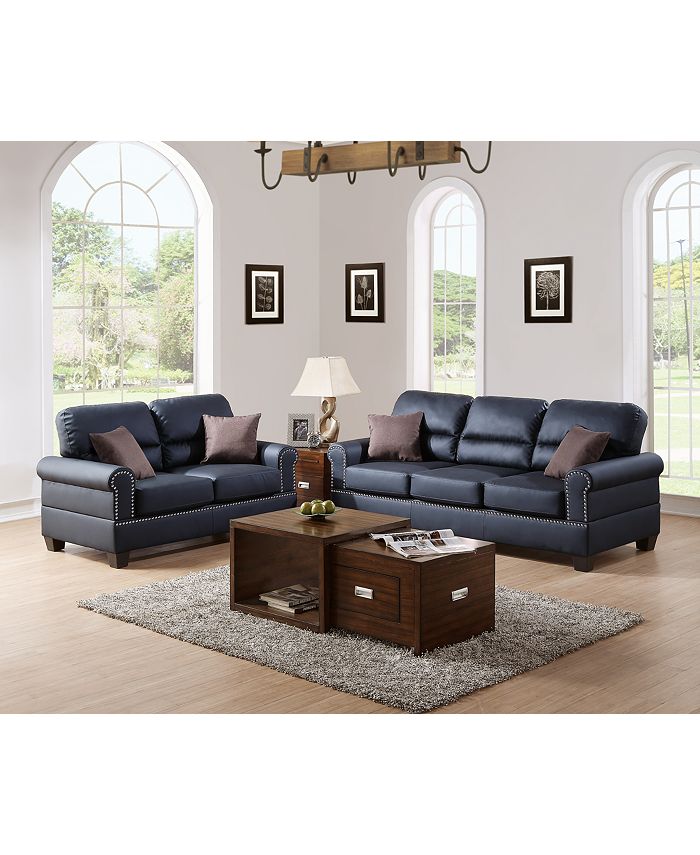 Poundex Bobkona Shelton Bonded Leather 2Piece Sofa And Loveseat Set