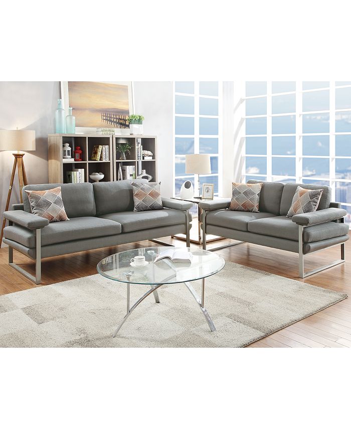 Poundex Bobkona Orel Plush Polyfabric 2Piece Sofa And Loveseat Set