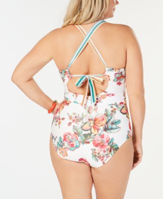 Becca ETC Plus Size Emma Printed Plunging One-Piece Swimsuit