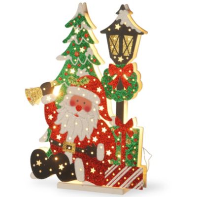 National Tree Company - National Tree PreLit 17.5" Wooden Santa Scene