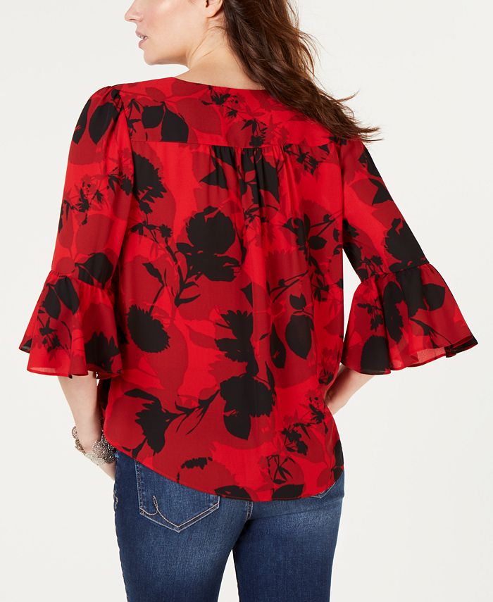 Inc International Concepts Womens Floral Print Surplice Top Red Size Pl main image 1