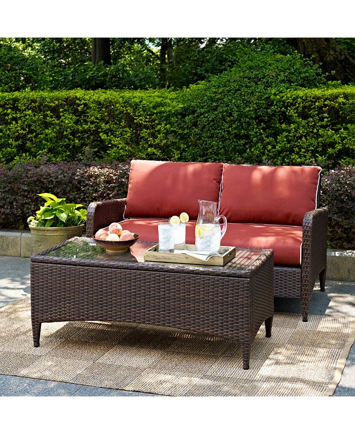Crosley Kiawah 2 Piece Outdoor Wicker Seating Set With Sangria Cushions