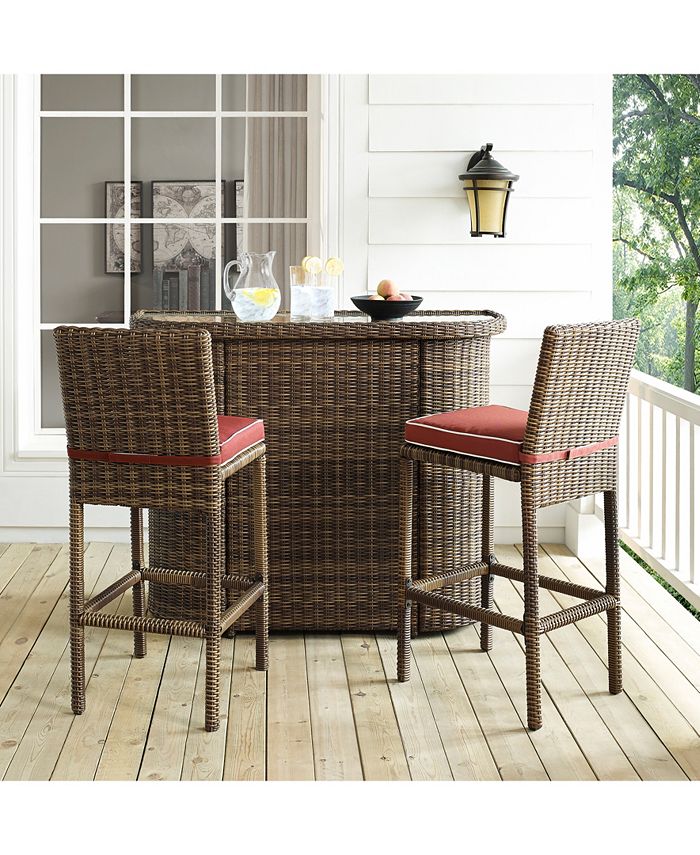 Crosley Bradenton 3 Piece Outdoor Wicker Bar Set Bar And 2 Stools