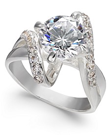 Crystal Stone Bypass Ring in Fine Silver Plate, Created for Macy's