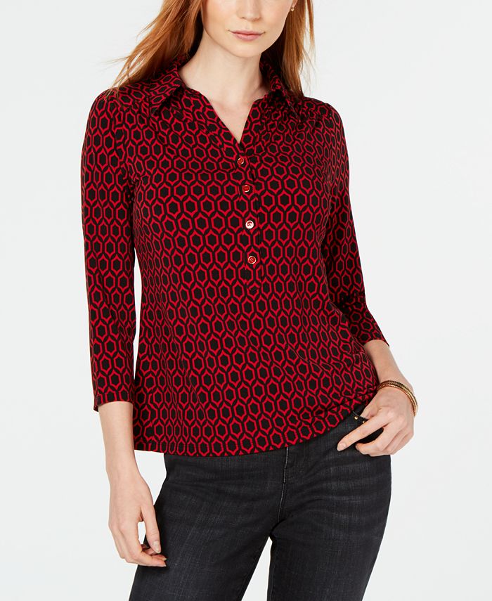 Charter Club Printed 3/4Sleeve Shirt, Created for Macy's Macy's