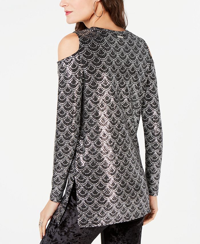 Michael Kors Women's Rhinestone Cold Shoulder Top Black Size X-Large