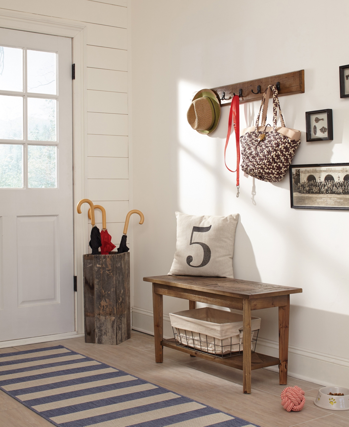 Alaterre Furniture Revive Wall Coat Hook with Bench Set