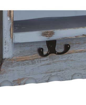 Country Cottage Coat Hook with Storage Cubbies, Blue Antique Finish