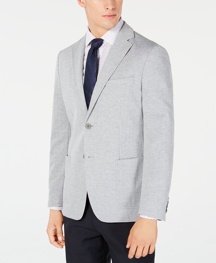 Calvin Klein Men\'s Stripe Stretch Knit Slim-Fit Coat Sport - Gray Macy\'s