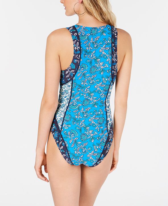 Michael Kors Colorblocked Printed High-Neck One-Piece ...