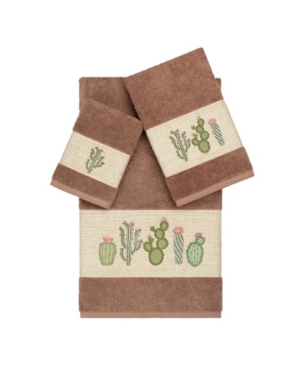 Linum Home Mila 3-pc. Embroidered Turkish Cotton Towel Set Bedding In Latte