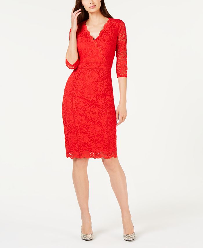 Macy's red new arrivals lace dress