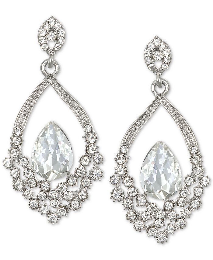 Jewel Badgley Mischka Silver-Tone Crystal Open Drop Earrings - Macy's