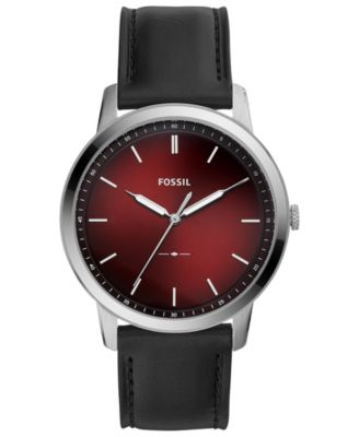 Fossil Men's Minimalist Black Leather Strap Watch 44mm - Macy's