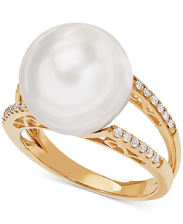 Honora White Cultured Ming Pearl (13mm) & Diamond (1/8 ct. t.w.) Ring ...