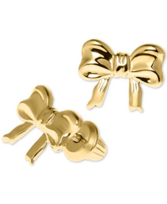 Children's Ribbon Bow Safety-Back Earrings in 14k Gold - Macy's