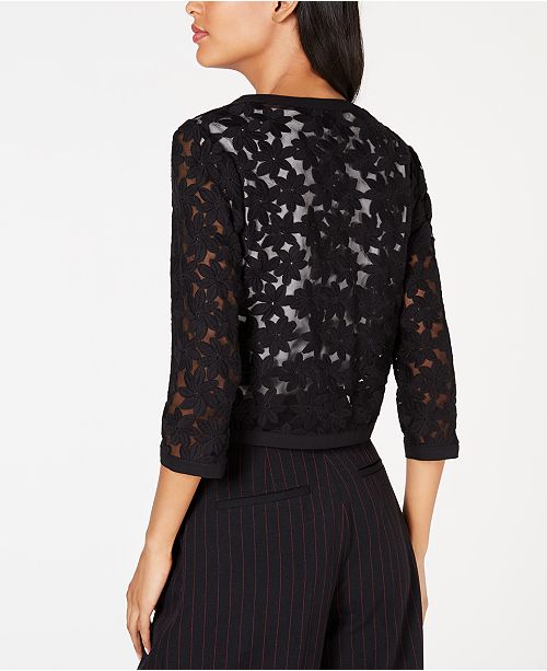 anne klein broderie cropped lace cardigan
