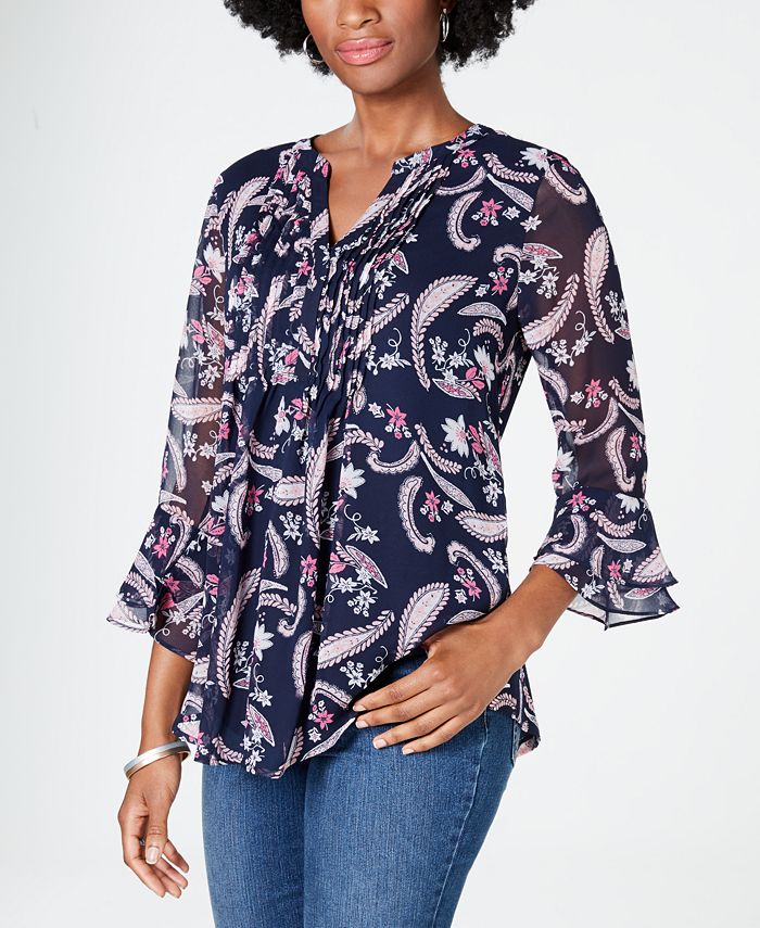 Charter Club Pintucked Paisley-Print Top, Created for Macy's - Macy's