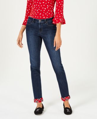 Charter Club - Plaid-Cuff Tummy-Control Skinny Jeans