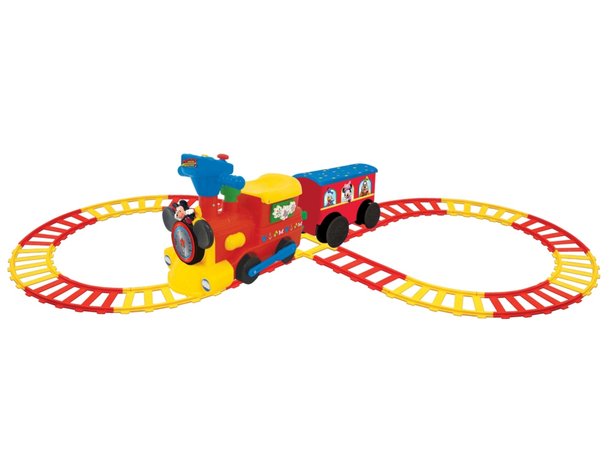 Kiddieland Disney Mickey Mouse 2 In 1 Battery Powered Ride On Choo Choo Train With Caboose And Tracks In Multi