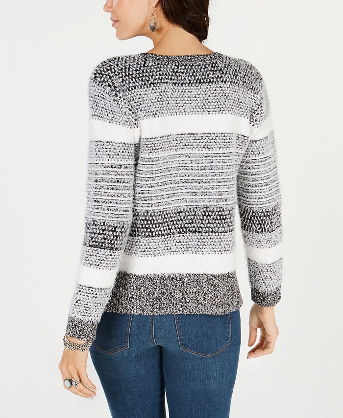 Style & Co Eyelash-Texture Striped Sweater, Created for Macy's - Macy's