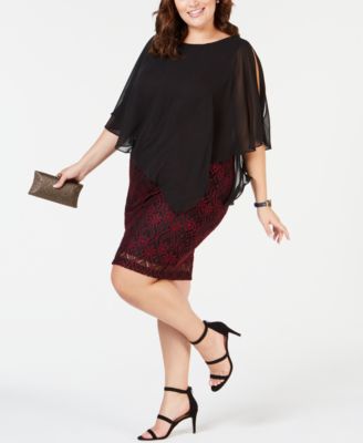 Connected Plus Size Chiffon-Overlay Lace Sheath Dress