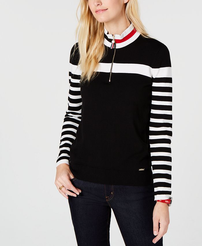 Tommy Hilfiger Cotton Striped Mock-Turtleneck Top, Created for Macy's ...