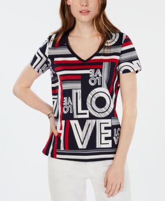 Tommy Hilfiger - Love-Print V-Neck T-Shirt