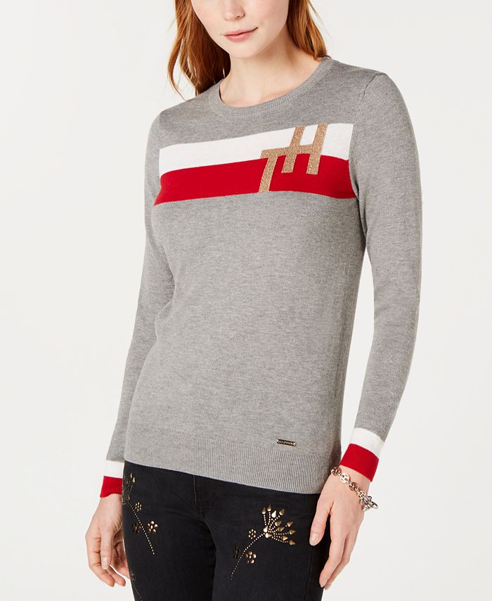 Tommy Hilfiger Colorblock Monogram Sweater, Created for Macy's - Macy's