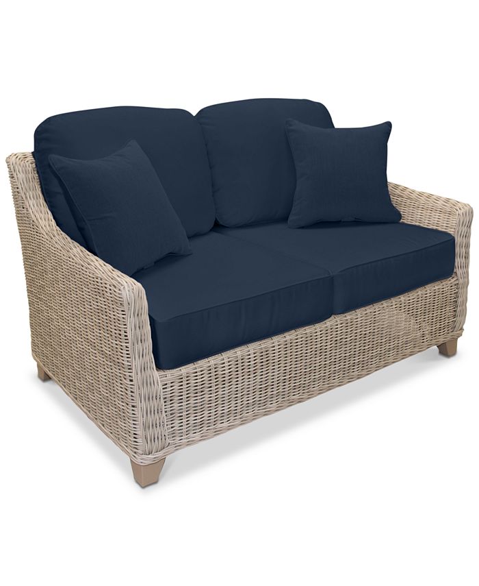 Furniture Willough Wicker Outdoor Loveseat with Custom Sunbrella