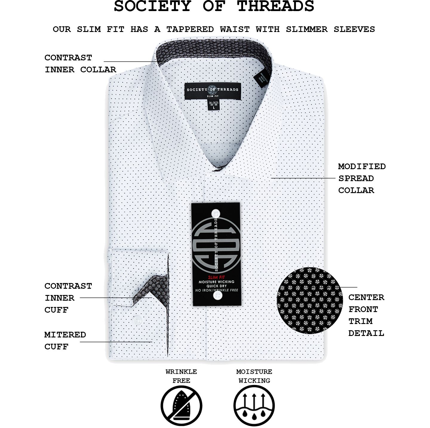 Мужская рубашка Society of Threads Slim-Fit Non-Iron Performance Print Dress Shirt, цвет: Чёрный — фото 2