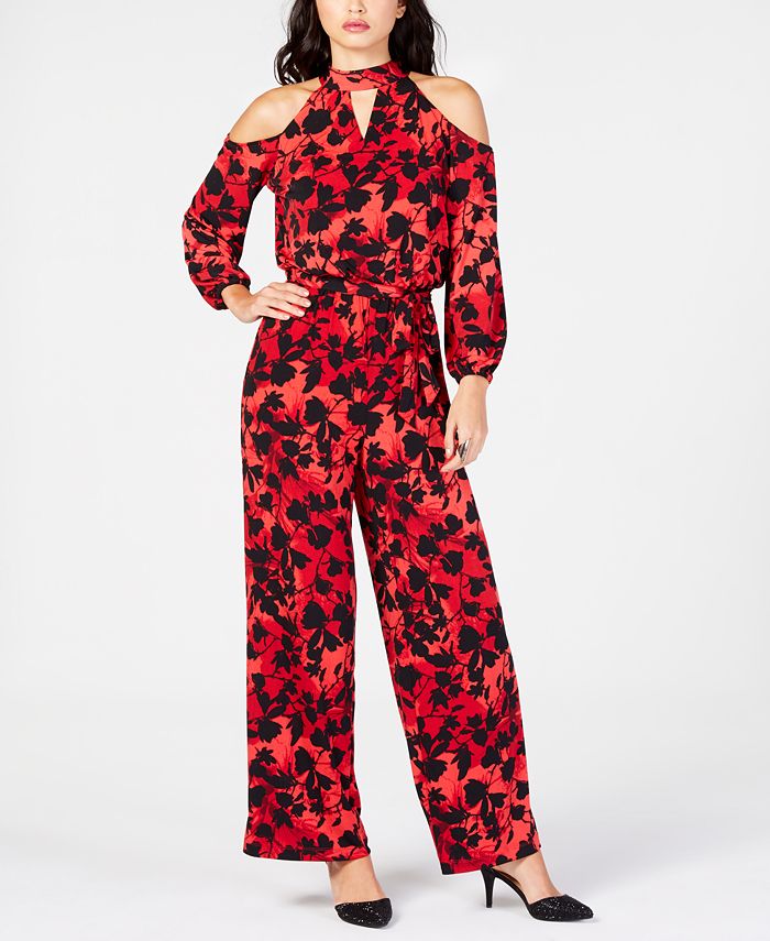 Thalia Sodi Printed Cold-Shoulder Jumpsuit, Created for Macy's - Macy's