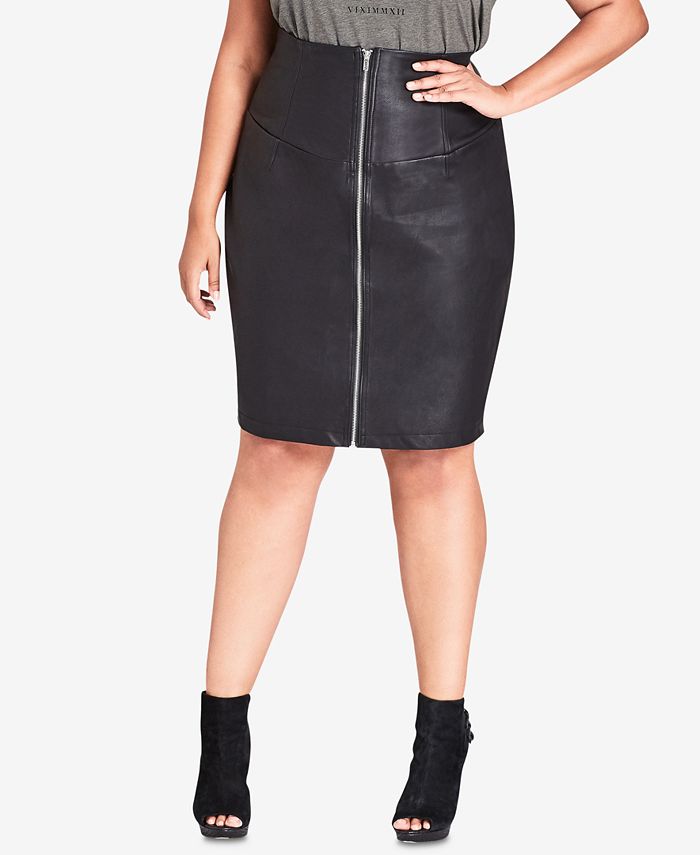 Plus size leather skirt zipper sales