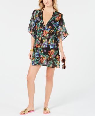 Miken - Juniors' Printed Chiffon Dolman-Sleeve Cover-Up