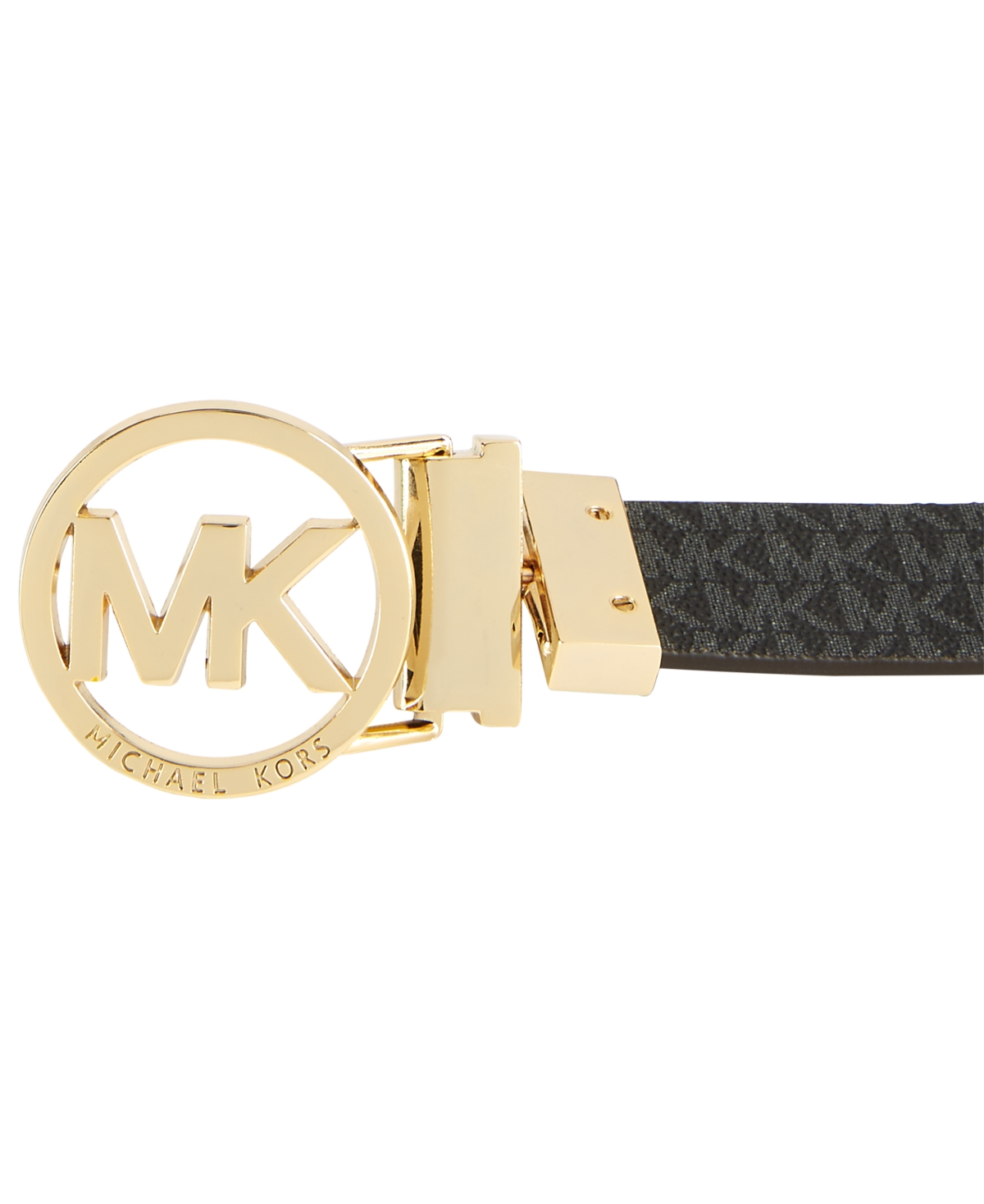 Shop Michael Kors Michael  Reversible Logo With Logo Buckle Belt In Chocolate,black,gold