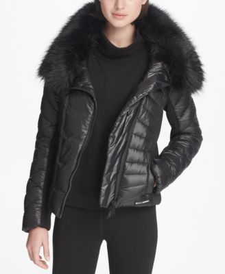 dkny short faux fur puffer jacket