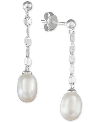 Macy's - 2-Pc. Set Cultured Freshwater Pearl (7 x 9mm) Lariat Necklace & Drop Earrings in Sterling Silver