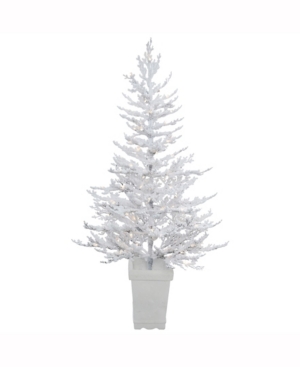 Vickerman 5 ft Potted Flocked Winter Twig Artificial Christmas Tree