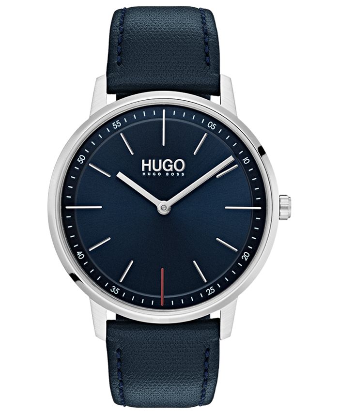 HUGO Men's #Exist Ultra Slim Blue Leather Strap Watch 40mm - Macy's