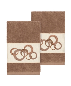 Shop Linum Home Annabelle 2-pc. Embellished Hand Towel Set In Brown