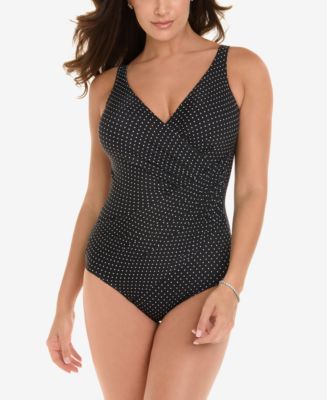 【美品】Acka dot one-piece size2 Miraclesuit Oceanus Draped Dot-Print Allover-Slimming DD-Cup