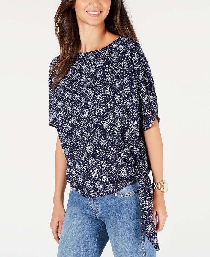 Michael Kors Womens Side Tie Top Blue Size Small