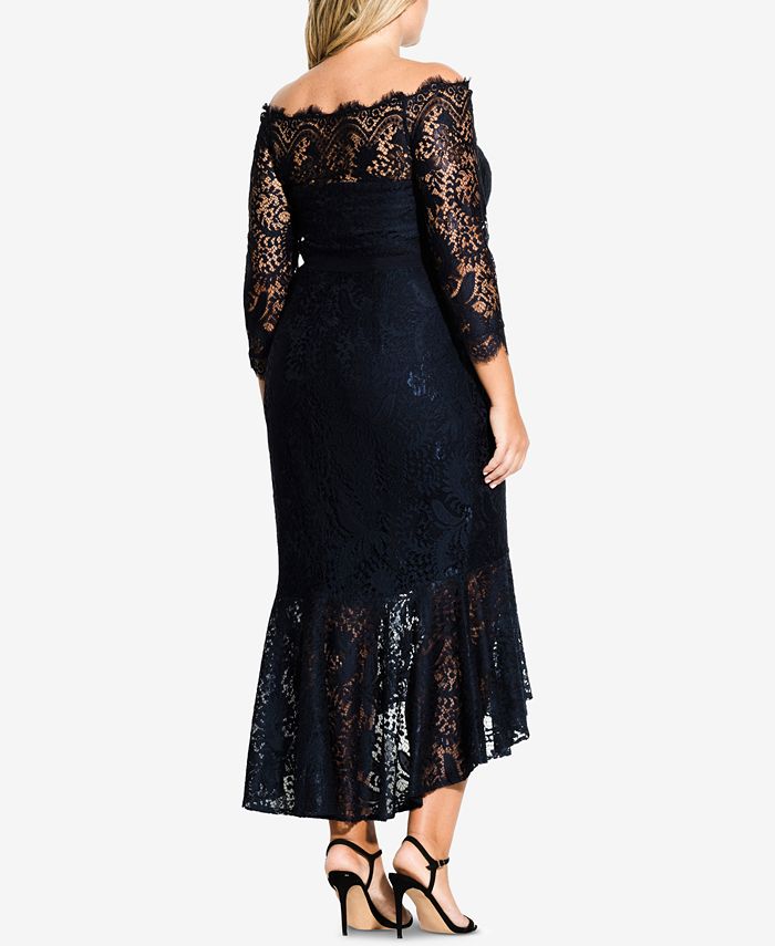 City Chic Trendy Plus Size Off-The-Shoulder Lace Gown - Macy's