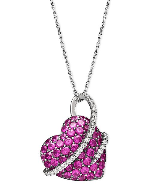 Macy&#39;s Sterling Silver Necklace, Ruby (2-1/2 ct. t.w.) and Diamond (1/5 ct. t.w.) Heart Pendant ...