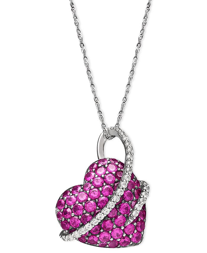 Macy's - Sterling Silver Necklace, Ruby (2-1/2 ct. t.w.) and Diamond (1/5 ct. t.w.) Heart Pendant