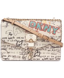 Elissa Leather Graffiti Logo Chain Strap Shoulder Bag, Created for Macy's